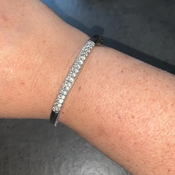 Swarovski Crystal Pave Silver Bangle Bracelet - Picture 4 of 9